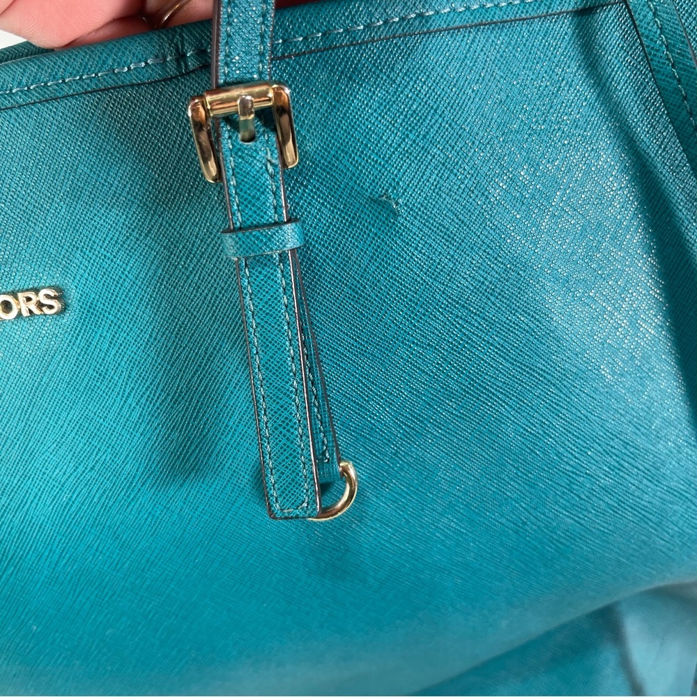Michael Kors Turquoise Jet Set Travel  Saffiano Leather Large Tote Bag Preppy - Picture 5 of 9